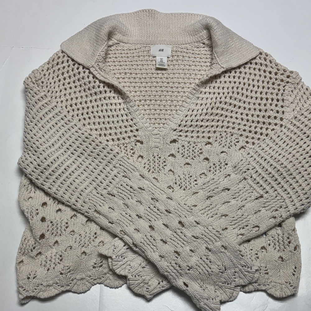H&M 100% Cotton Cream Crochet Sweater